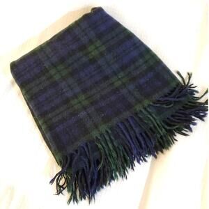 Leisure Wool Blanket by Troy - 48" x 60" - Black & Green Plaid w/Tassels